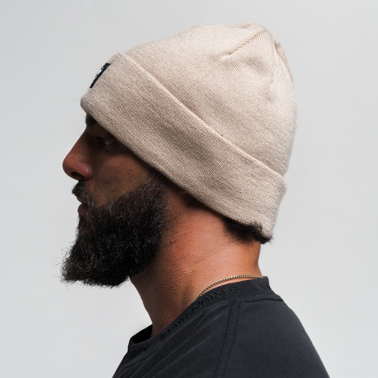 Skull Knit Cuff Beanie - Tan
