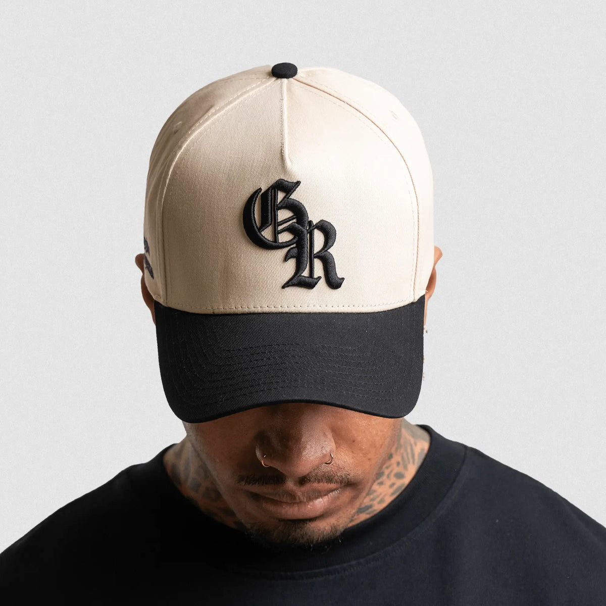 5-Panel Initial Hat - Cream/Black