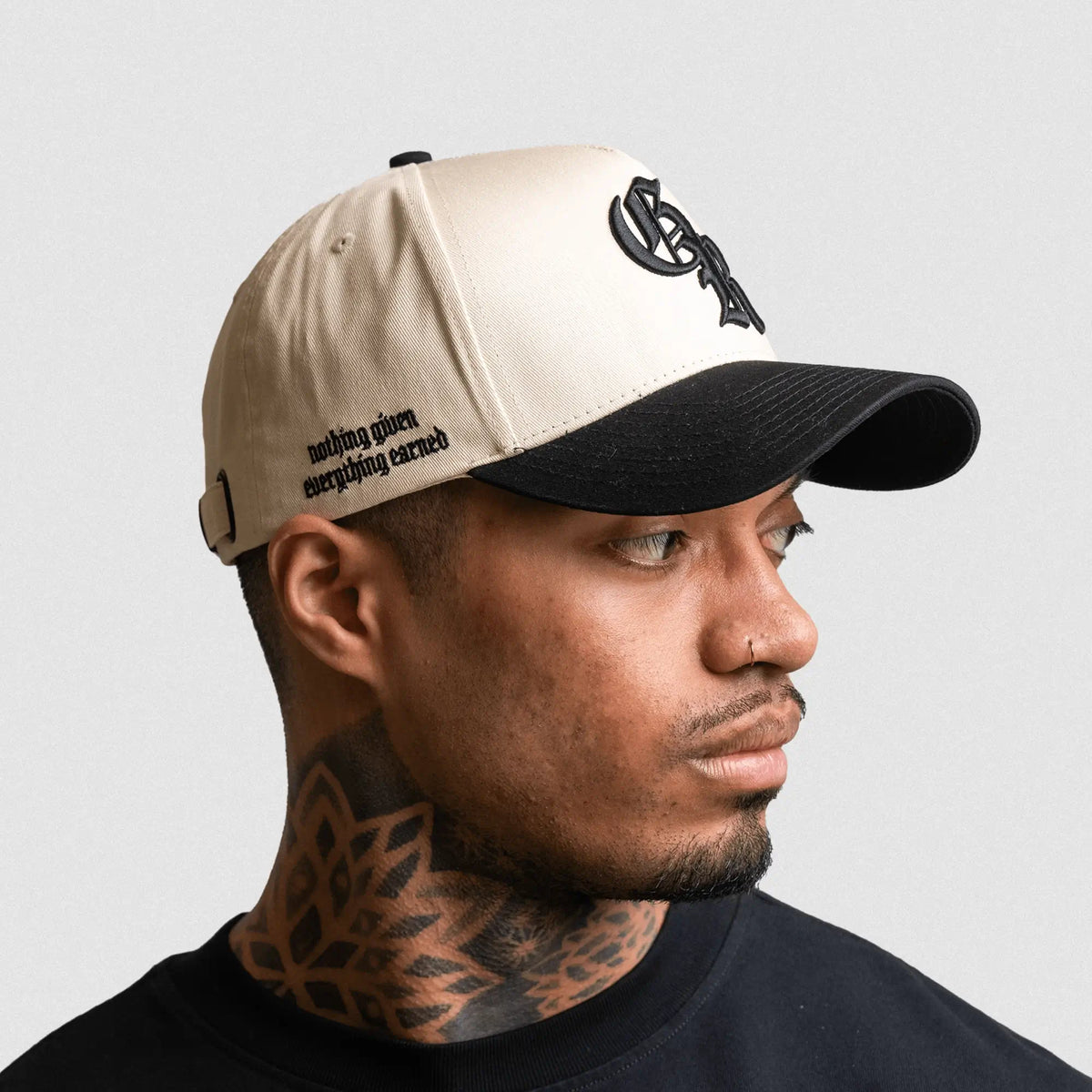 5-Panel Initial Hat - Cream/Black