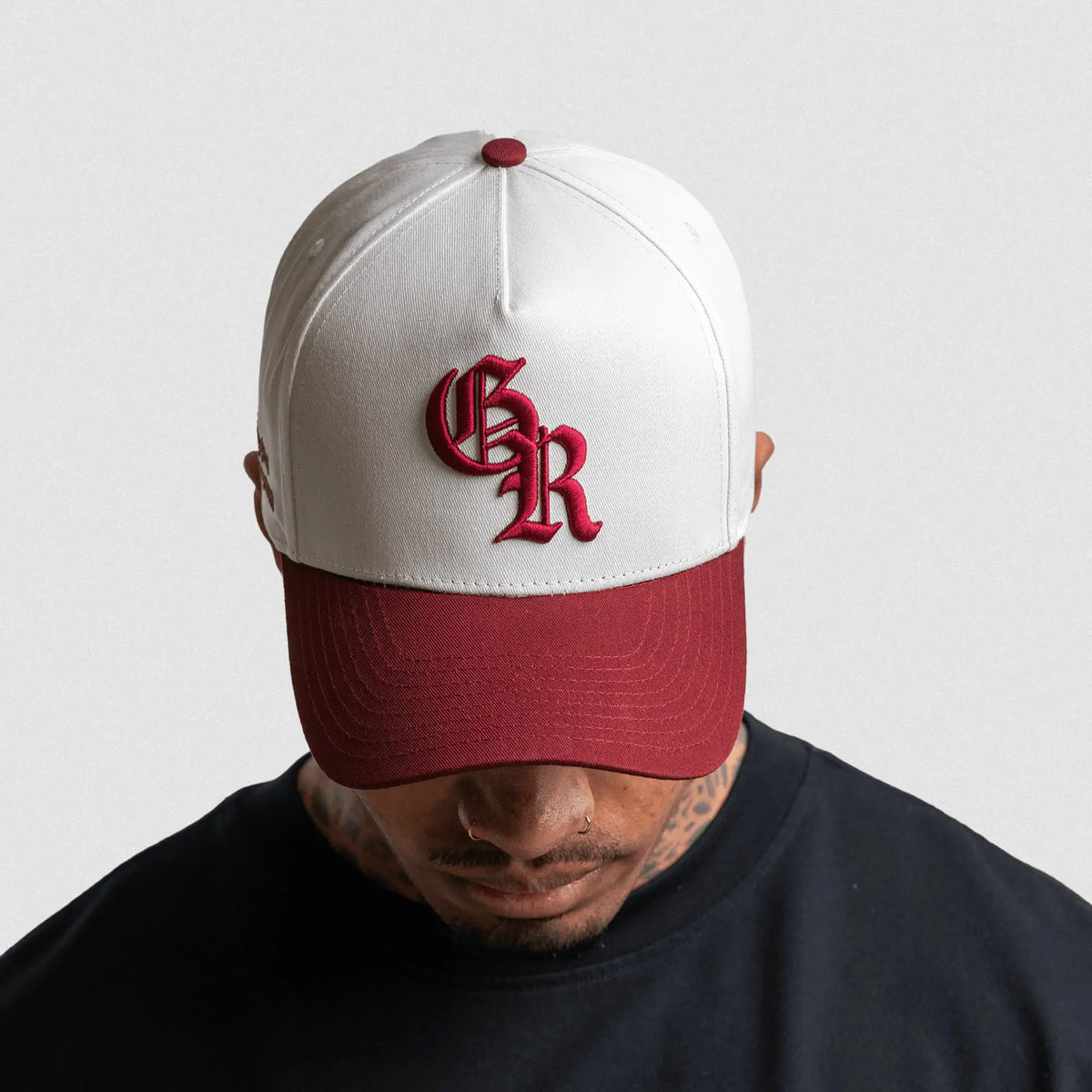 5-Panel Initial Hat - White/Maroon