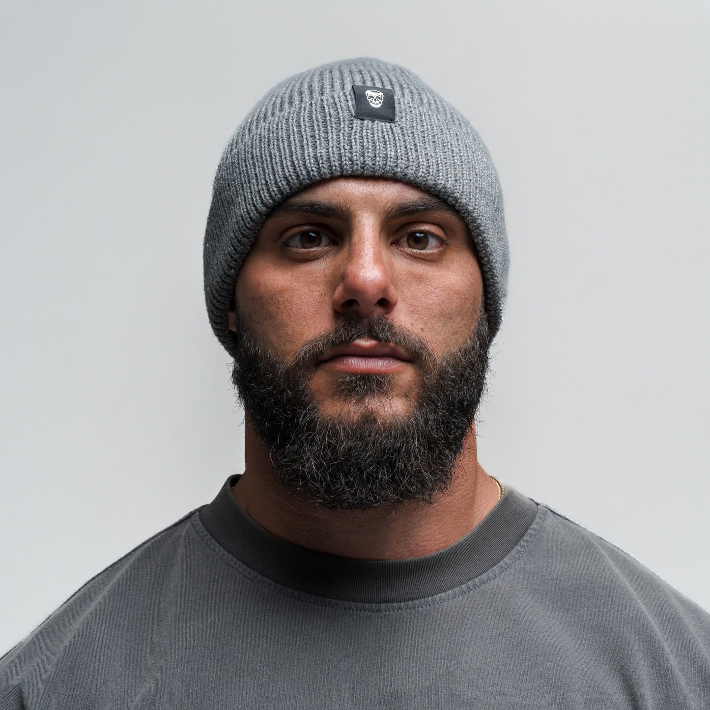 Ribbed Knit Skull Beanie - Dark Gray
