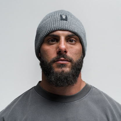 Ribbed Knit Skull Beanie - Dark Gray