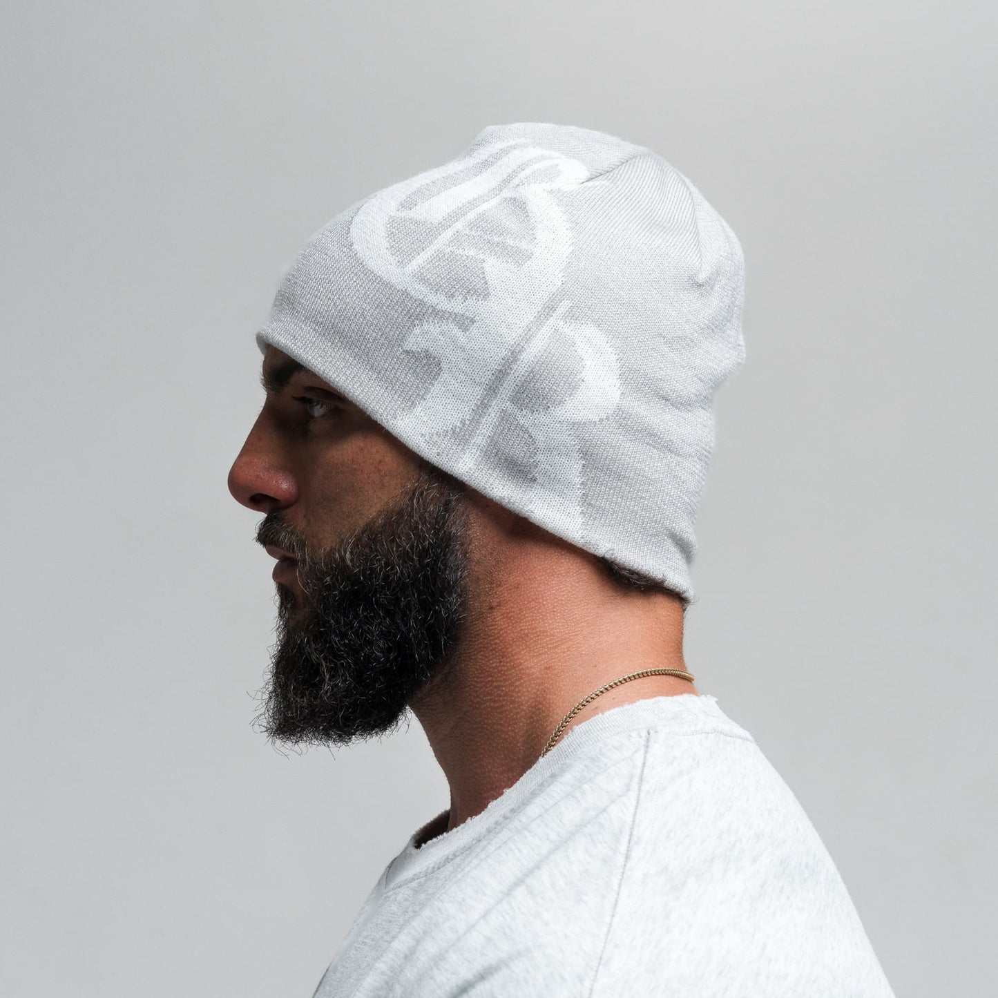 Initial Skull Cap Beanie - Gray/White
