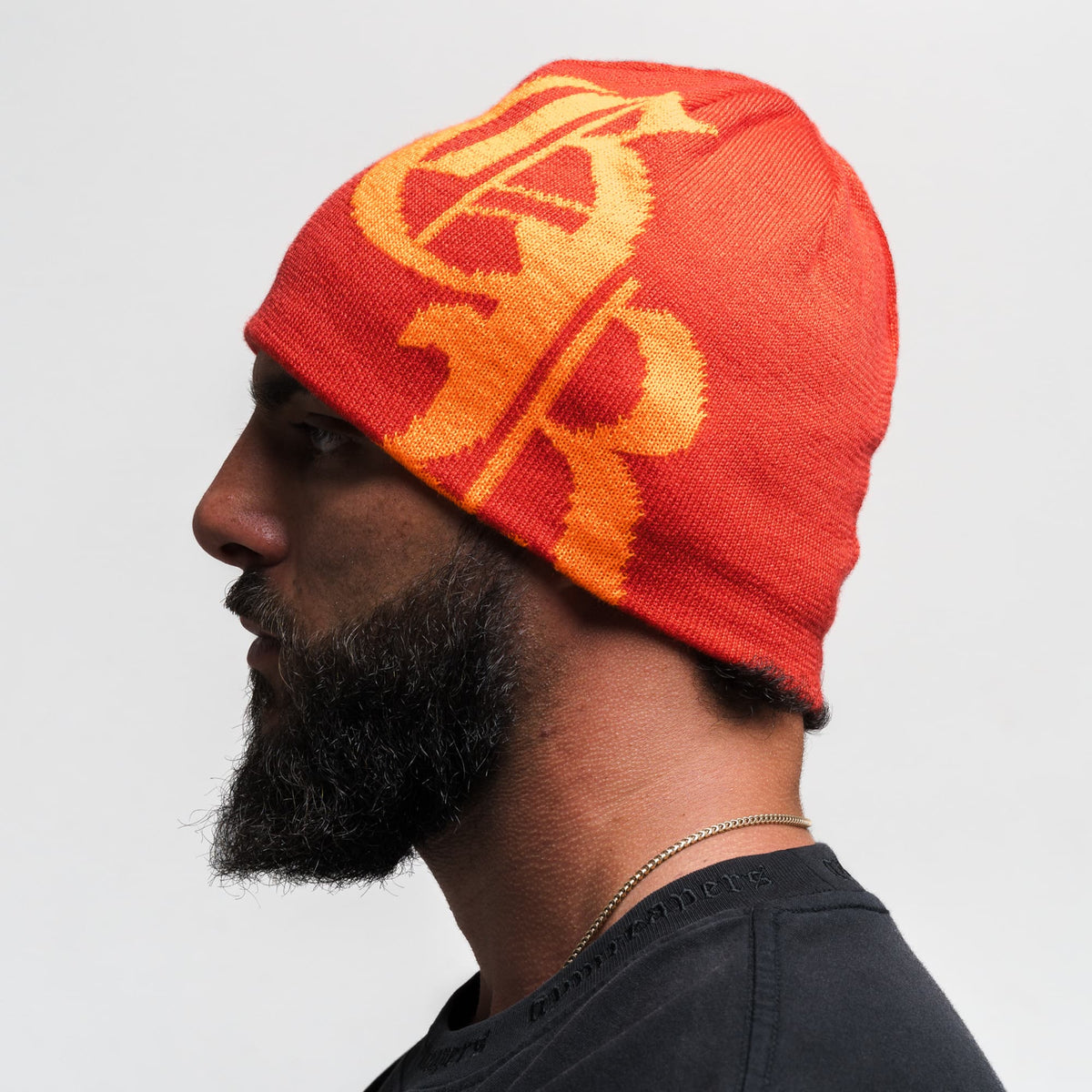 Initial Skull Cap Beanie - Red/Orange