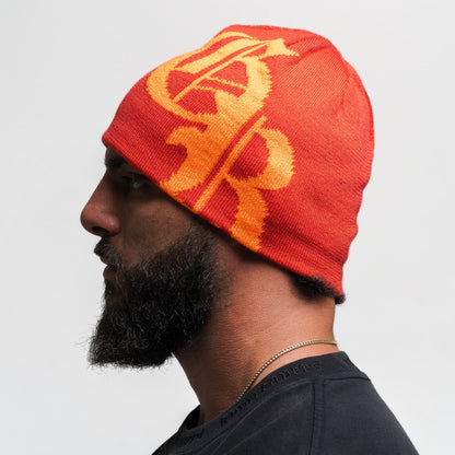 Initial Skull Cap Beanie - Red/Orange