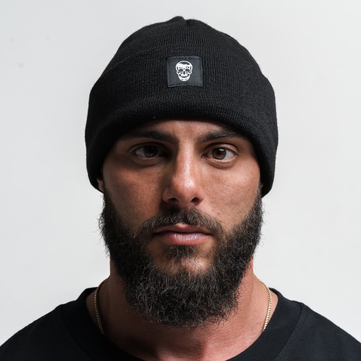 Skull Knit Cuff Beanie - Black