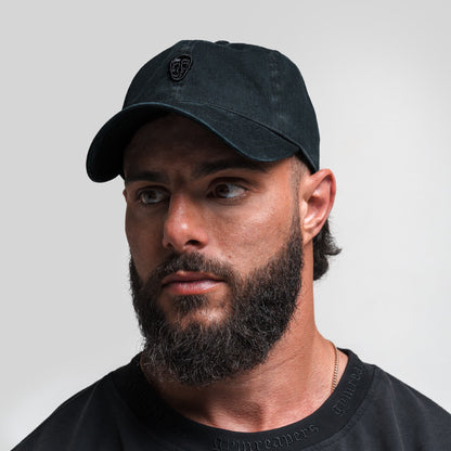 Washed 6-Panel Dad Hat - Black/Black