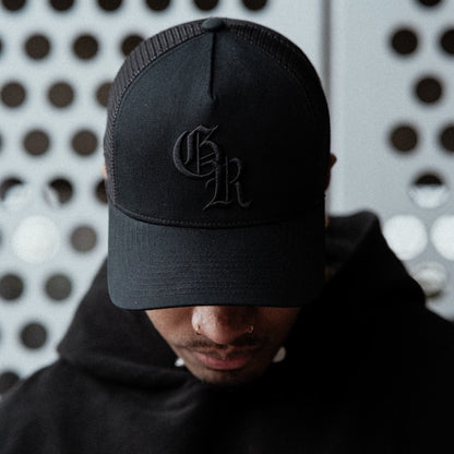 5-Panel Initial Trucker Hat - Black/Black