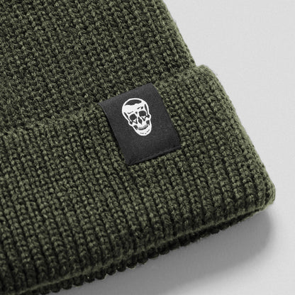 Ribbed Knit Skull Beanie - Green