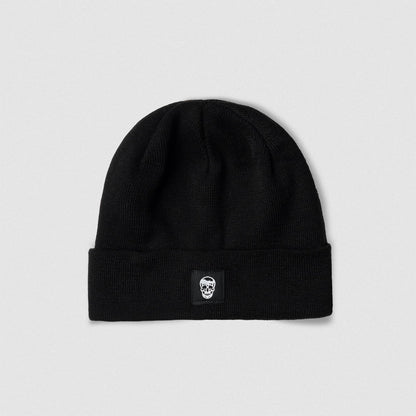 Skull Knit Cuff Beanie - Black