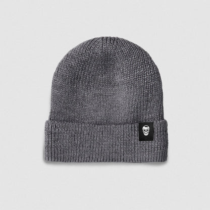 Ribbed Knit Skull Beanie - Dark Gray
