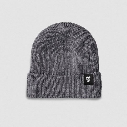 Ribbed Knit Skull Beanie - Dark Gray