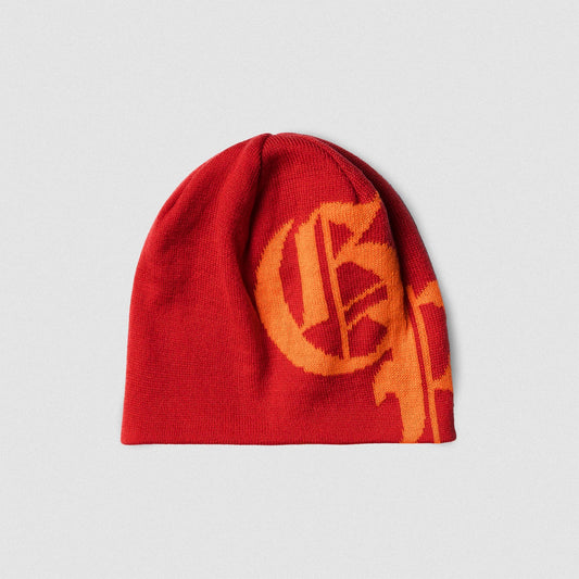 Initial Skull Cap Beanie - Red/Orange