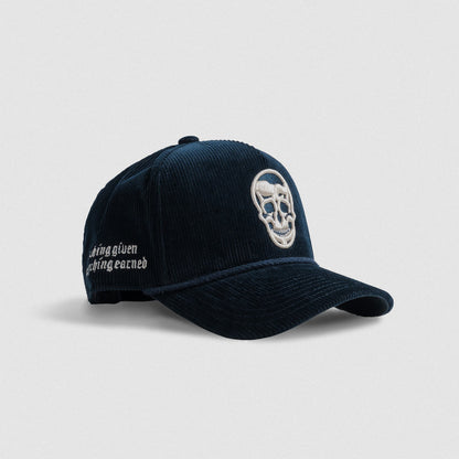 Corduroy 5-Panel Skull Hat - Navy/Cream