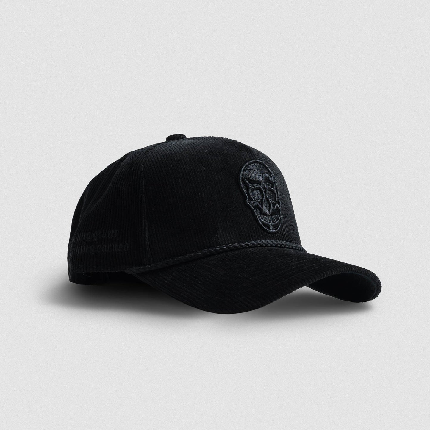 Corduroy 5-Panel Skull Hat - Black/Black