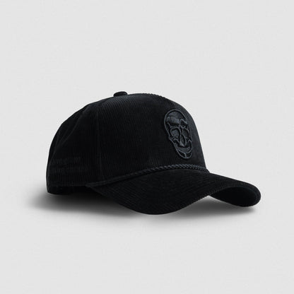 Corduroy 5-Panel Skull Hat - Black/Black