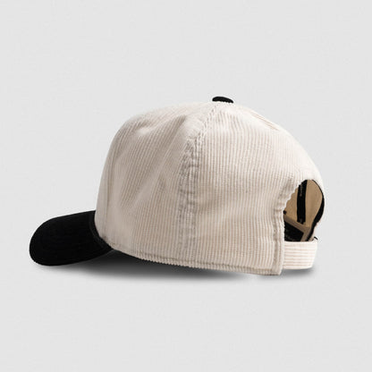 Corduroy 5-Panel Skull Hat - Cream/Black