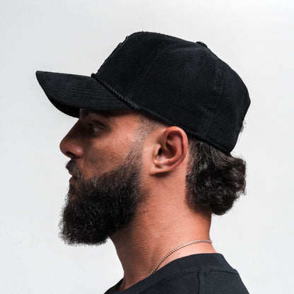 Corduroy 5-Panel Skull Hat - Black/Black
