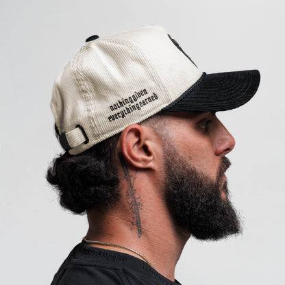 Corduroy 5-Panel Skull Hat - Cream/Black