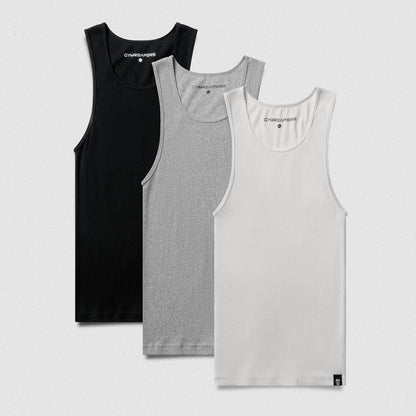 Men's Ribbed Tank 3-Pack - Black / Gray / White