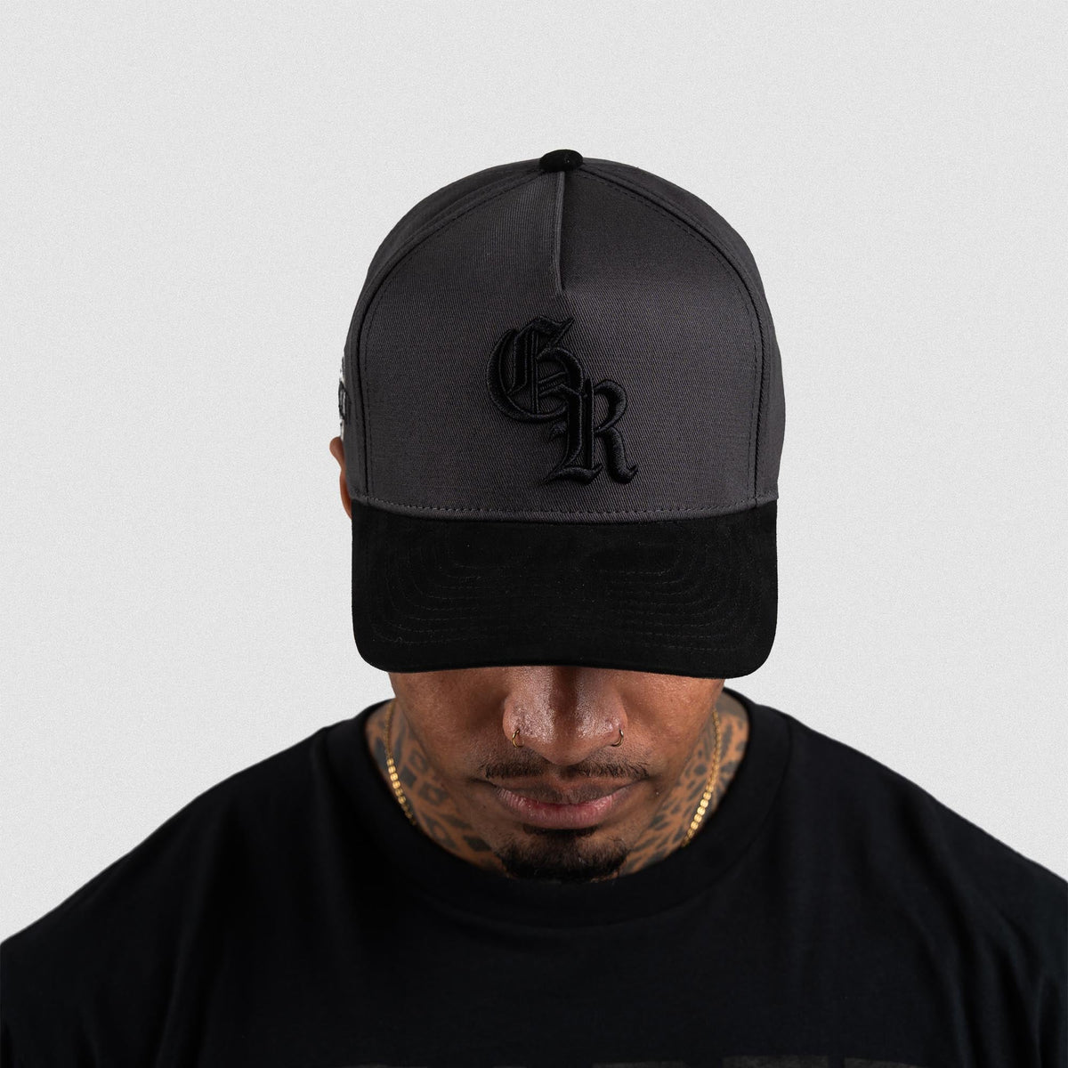 5-Panel Initial Suede Hat - Gray/Black