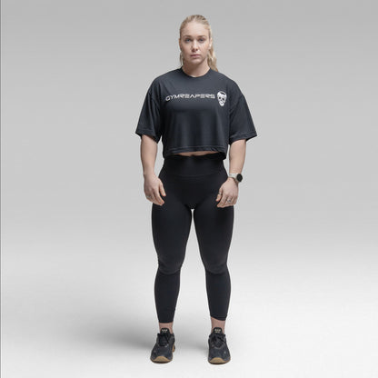 Active Tri-Blend Cropped Tee - Black/White