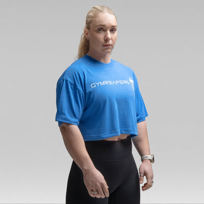 Active Tri-Blend Cropped Tee - Electric Blue/White