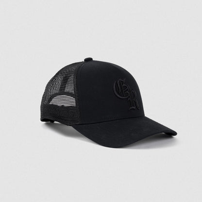 5-Panel Initial Trucker Hat - Black/Black
