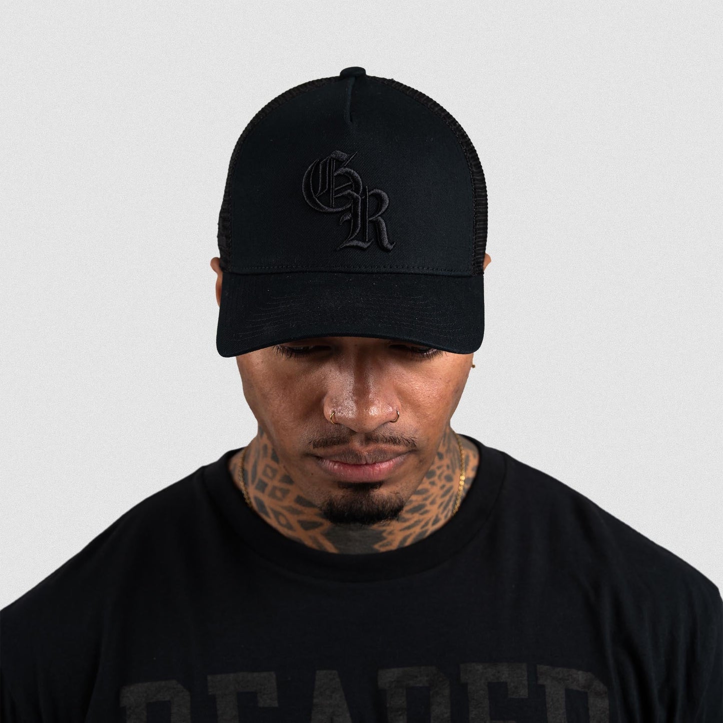 5-Panel Initial Trucker Hat - Black/Black