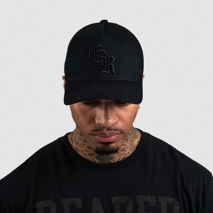 5-Panel Initial Trucker Hat - Black/Black