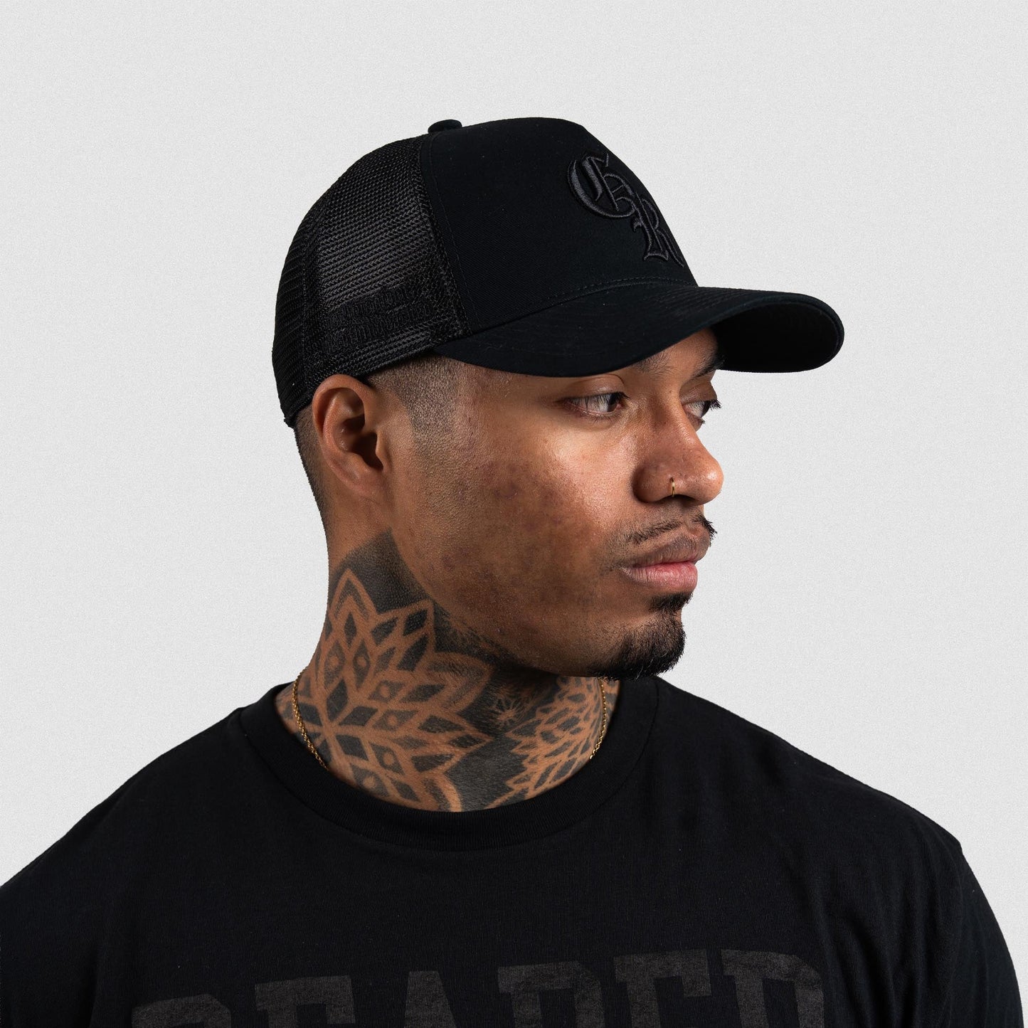5-Panel Initial Trucker Hat - Black/Black