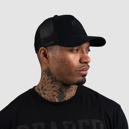 5-Panel Initial Trucker Hat - Black/Black