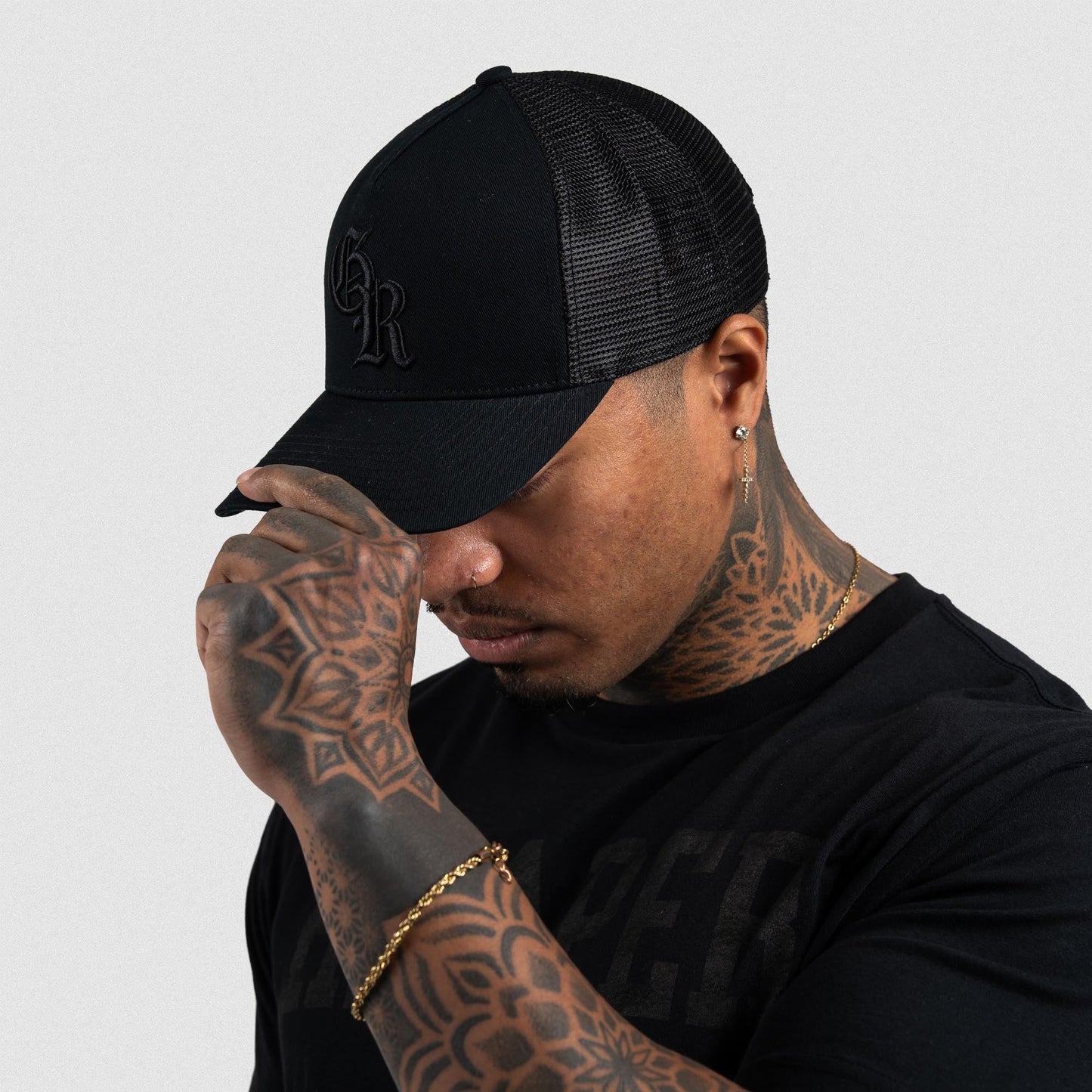 5-Panel Initial Trucker Hat - Black/Black