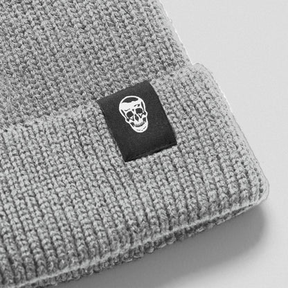 Ribbed Knit Skull Beanie - Gray