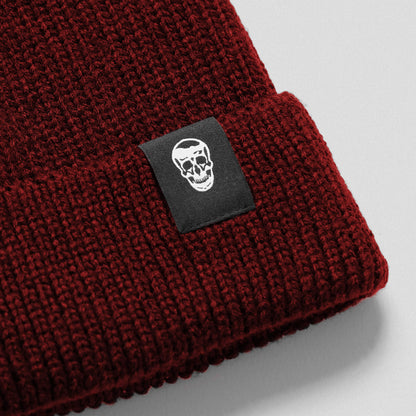 Ribbed Knit Skull Beanie - Maroon