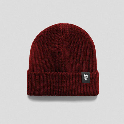 Ribbed Knit Skull Beanie - Maroon