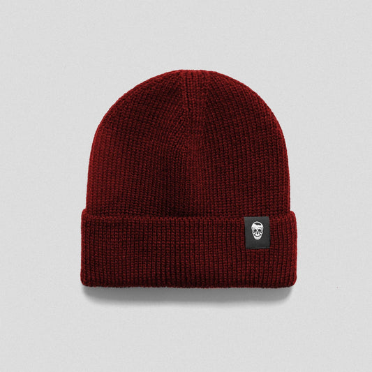 Ribbed Knit Skull Beanie - Maroon