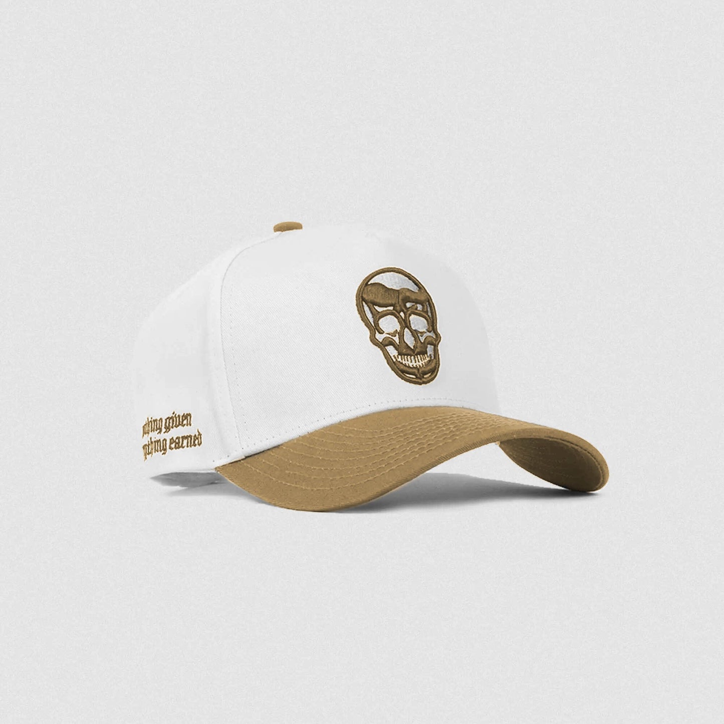 5-Panel Skull Hat - White/Dark Khaki