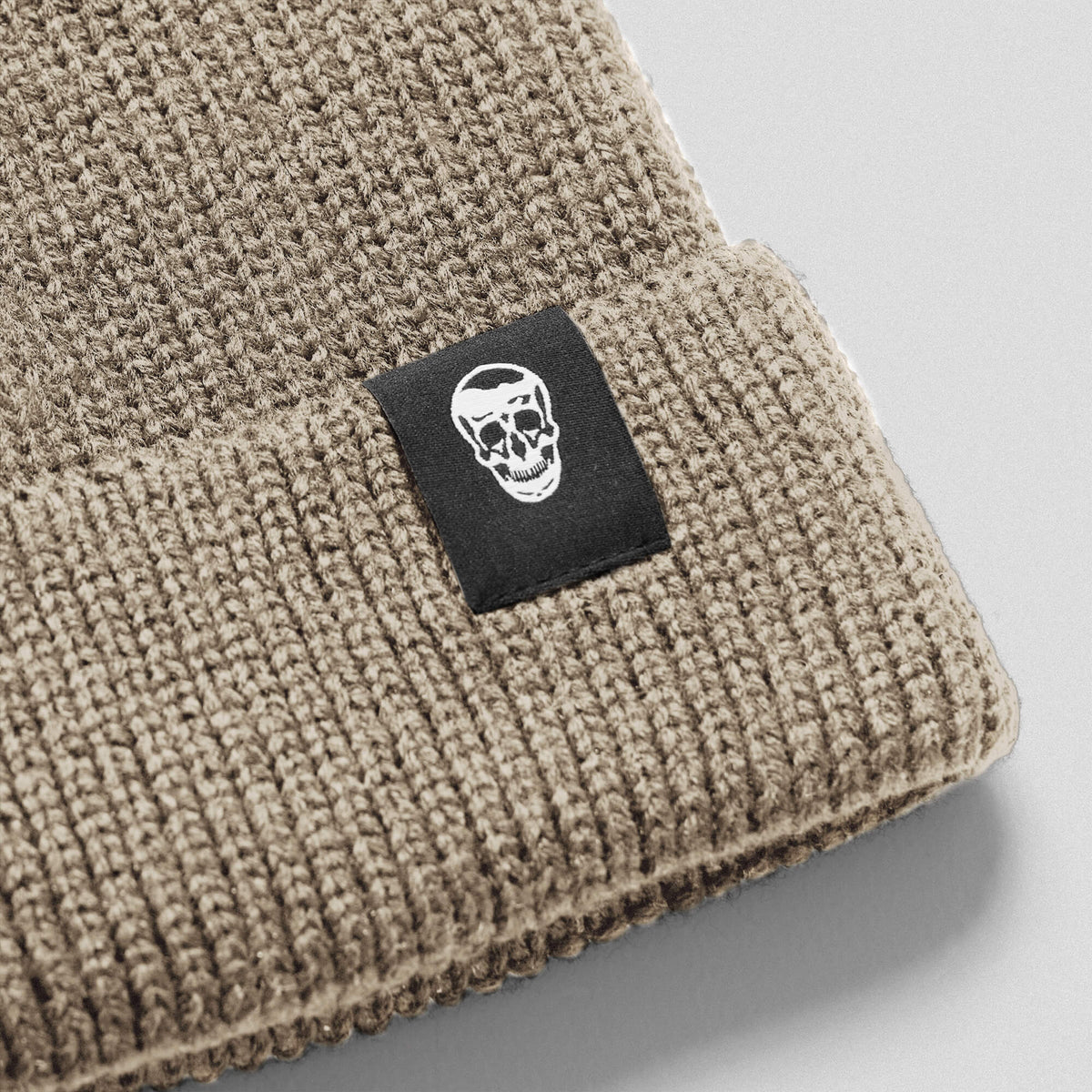 Ribbed Knit Skull Beanie - Tan