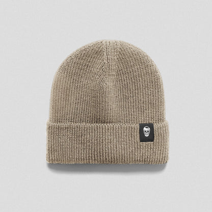 Ribbed Knit Skull Beanie - Tan