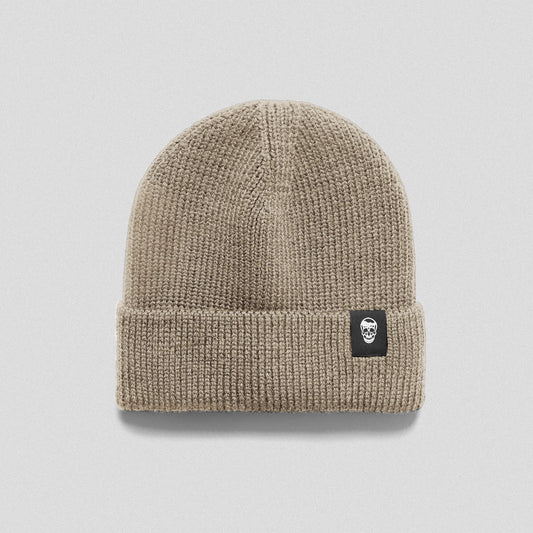 Ribbed Knit Skull Beanie - Tan